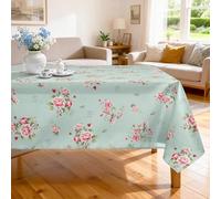 Arquiel Pink Floral Tablecloth Waterproof, Green Vintage Table Cloth Rectangle Stain Resistant, Washable Table Cover for Home Kitchen Dining Party Decoration (152 * 213cm)