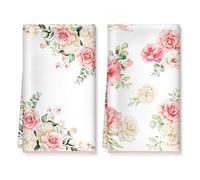 Arquiel Pink Flower Microfiber Kitchen Towels, Soft Absorbent Watercolor Floral Hand Towel 40 × 60 cm, Thick Dish Cloth for Party Anniversary Holiday Decoration Housewarming Gifts