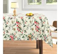 Arquiel Pink Flowers Printed Tablecloth, Rectangle Heavy Duty Cotton Table Cloth, Wrinkle Free Washable Table Cover for Kitchen Dining Parties(Beige,140x180cm)