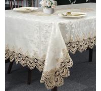 Arquiel Rectangle Lace Tablecloth, Flower Embroidered Macrame Table Cloth, Farmhouse Rustic Table Cover for Kitchen Dining Parties Picnic(Light Gold, 130x175cm)