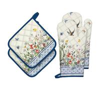 Arquiel Retro Wildflowers Oven Mitts and Pot Holders Sets 4Pcs, 100% Cotton Heat Resistant, Extra Long Oven Gloves Potholder for Kitchen Cooking Baking Housewarming