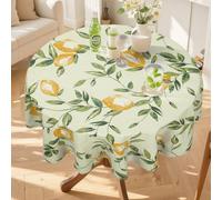 Arquiel Round Lemon Tablecloth, Wipe Clean Reusable PVC Summer Tablecloth Waterproof Oil-Proof Lemon Table Cover for Kitchen Party Picnic Patio, 120cm Diameter Round