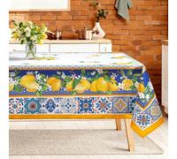 Arquiel Spring Summer Capri Lemons Table Cloth Rectangle Machine Washable Italian Lemon Tablecloth, 152 * 213 cm, Polyester Blue Table Cover for Kitchen Dinner Party Outdoor Decor