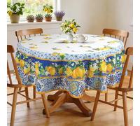 Arquiel Spring Summer Capri Lemons Table Cloth Round Machine Washable Italian Lemon Tablecloth, 180 * 180 cm, Polyester Blue Table Cover for Kitchen Dinner Party Outdoor Decor
