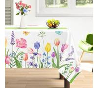 Arquiel Spring Summer Floral Tablecloth Waterproof, Tuilp Flower Table Cloth Rectangle Stain Resistant, Washable Table Cover for Party Picnic Wedding Outdoor Dining Decor (152x264cm)
