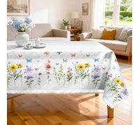 Arquiel Spring Summer Tablecloth, Retangle Vintage Butterfly Wildflower Waterproof, Stain Resistant Cloth Table Cover for Party Picnic Dinner Décor(140x180cm)