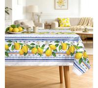Arquiel Summer Lemon Tablecloth Waterproof, Blue Table Cloth Rectangle Stain Resistant, Washable Table Cover for Home Kitchen Dining Party Decoration (152x304cm)