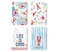 Arquiel Summer Lobster Tea Towels, Beach Lemon Cotton Kitchen Towel 48 × 70 cm, Quick Drying Dish Cloth for Party Anniversary Holiday Decoration Housewarming Gifts