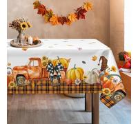 Arquiel Thanksgiving Gnomes Tablecloth Waterproof, Fall Pumpkins Maple Leaves Table Cloth Rectangle Stain Resistant, Washable Table Cover for Home Kitchen Dining Party Decoration (152 * 304cm)