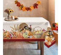 Arquiel Thanksgiving Turkey Tablecloth Waterproof, Fall Harvest Pumpkins Table Cloth Rectangle Stain Resistant, Washable Table Cover for Home Kitchen Dining Party Decoration (140 * 180cm)