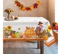Arquiel Thanksgiving Turkey Tablecloth Waterproof Fall Maple Leaves Pumpkins Table Cloth Rectangle Stain Resistant Seasonal Table Cover for Home Kitchen Dining Party Decoration (152 * 213cm)