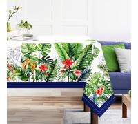 Arquiel Tropical Palm Leaf Tablecloth Waterproof, Summer Floral Bordered Rectangle Table Cloth, Washable Table Cover For Kitchen Dining Party Decor(140×180cm)