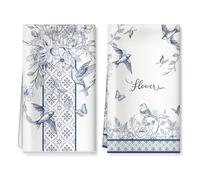 Arquiel Vintage Bird Floral Microfiber Kitchen Towel 2Pcs, 40 × 60 cm Soft Absorbent Tea Towels, Thick Dish Cloth for Party Picnic Wedding Outdoor Dining Decor
