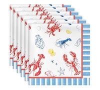 Arquiel Watercolor Lobster Cotton Cloth Napkins Summer Lemon Print Reusable Soft Dinner Napkins for Everyday Dining, Parties, Weddings and Table Settings, Set of 6, 45 x 45 cm