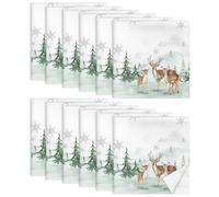 Arquiel Winter Deer Napkins, 18×18 Inch Dinner Cloth Napkins Set of 12, Washable Cotton Soft Absorbent Square Table Top Decoration for Christmas Dining Kitchen Party Wedding
