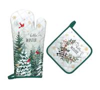 Arquiel Winter Pine Tree Oven Mitts and Pot Holders -100% Cotton, Heat Resistant Extra Long Oven Gloves & Hot Pads for Cooking BBQ Grilling Baking Gift, Set of 2
