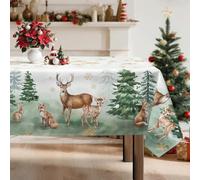 Arquiel Winter Woodland Reindeer Tablecloth Waterproof, Forest Tree Stag Table Cloth Rectangle, Washable Table Cover for Christmas Party Home Kitchen Decoration (55×70 Inch)