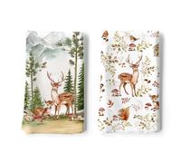 Arquiel Woodland Deer Animal Tea Towels, Cotton Kitchen Towel 48 × 70 cm, Quick Drying Dish Cloth for Party Anniversary Holiday Decoration Housewarming Gifts