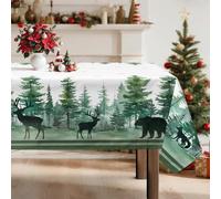 Arquiel Woodland Pine Tree Tablecloth Waterproof, Deer Bear forest Table Cloth Rectangle Stain Resistant, Washable Table Cover for Home Kitchen Dining Party Decoration (140 * 180cm)