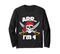 ARR I’m 4 Pirate Birthday Skull Crossed Swords Kids Long Sleeve T-Shirt