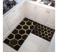 Arranged Hexagons 2 Pcs Kitchen Mat Set Non slip Washable, Minimalism Rugs Runner, Gold Kitchen Rug Set for Office Sink Laundry, 43x75cm+43x120cm