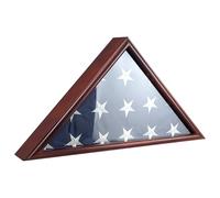ARRAWIS Burial Flag Display Case Fits 5'x9.5' Flag, Thin Bottom Edge Military Flag Box with Glass Front for American Veteran Flag, Wooden Memorial Folded Flag Case Shadow Box (Cherry)