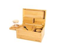 ARRAWIS Large Bamboo Stash Box Combo with Accessories Bamboo Decorative Storage Box with Bamboo Rolling Tray, 3 Airtight Glass Jars, Black Grinder and Cleaning Brush - Natural