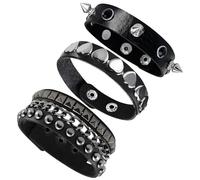 arrderly 3Pcs Punk Rock Leather Bracelet, Studded Bracelet, Vintage Chain 80s Wristband Set, Gothic Accessories for Rocker Outfits Emo Y2k Punk Jewelry