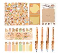 arrderly Cute Cartoon Stationery Set, Party Favor Supplies Includes Ball Point Gel Ink Pens Cartoon Stickers Bundle Sticky Notes Set Index Tabs Bookmarks Page Flags Back to School Gift for Kids