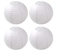 arrderly Pack of 4 White Paper Lanterns Diameter 20 cm 8 Inches Round Ball Shape Lampshade, Bamboo Style Ribbed Lampshade Decoration for Party Garden Wedding Decoration