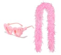 arrderly Pink Feather Boa with Heart Rimless Sunglasses, Feather Bower, Feather Boas Multipack, Women's Accessory, Perfect for Carnival, Halloween, Cosplay, Party Decorations