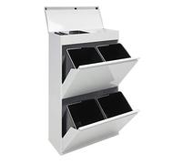 Arregui 4-Cube Steel Waste and Recycling Bin and Multi-Purpose Top Tray, White, 97.5 x 58.6 x 24.4 cm