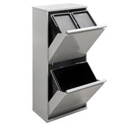 ARREGUI Basic CR402-B Steel Waste Separation System, 3 Compartments Waste Bin for the Kitchen, 3 Compartments Waste Bin, 11 + 11 + 23 L (45 L), Removable Inner Bucket, Recycling Cabinet for Waste
