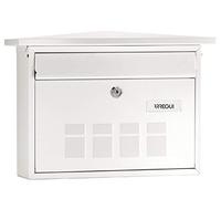 ARREGUI Deco E5701 Galvanised Steel Letterbox, Size M (DIN A4 Post), Horizontal Wall Letter Box for Outdoor Use, Post Box for Outdoor Use with Name Plate and Flap in White