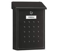 Steel Mailbox, Size M (DIN A4 Mail and Magazines), Single Exterior Mailbox, Wall Letterbox, Rainproof, Easy to Install, Black