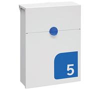 ARREGUI Tondo S E6721-BLU Steel Exterior Mailbox Size S (DIN A5) | Small Wall Mailbox | with Capped Mailbox Lock | Rainproof | with Customizable Housing Number | White and Blue