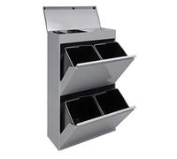 Arregui Top CR622-B 4-Compartment Steel Recycling Trash Can with Top Tray | 4x17L (68L) | Kitchen Trash Bins | Recycling Bins for Home or Office | Grey
