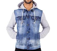 Arrested Development Mens Hooded Denim Jacket with Jersey Sleeves Small