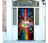 arricraft 1 Pc Abstract Music Polyester Door Cover, Colorful Graffiti Music Notes Backdrop Banner Door Porch Sign Photography Background for School Porch Home Decor Accessories