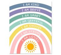 arricraft 1 Pc Affirmation Art Prints Nursery Pictures, I'm Kind Brave Smart Inspirational Quotes Posters Unframed Rainbow Motivational Wall Art for Kindergarten Daycare 28x35cm
