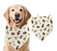arricraft 1 Pc Dog Bandana, 78x38cm Western Cowboy Cow Skull Horse Guitar Boots Triangle Adjustable Comfortable Pet Bibs Washable Cotton Scarf Kerchief for Large Dog, Light Yellow