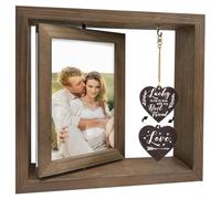 arricraft 1 Pc Double Sided Rotating Picture Frame for Wedding, Lucky to Be in Love Wood Photo Frame with Heart Charms Engagement Anniversary for Couple Lover, Fits 10x15cm in Photo