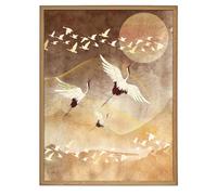 arricraft 1 Pc Flying Crane Framed Canvas Wall Art Prints, Oil Paint Bird Moons Painting Illustrations Modern Art Vintage Crane Bird Poster Art for Living Room Bedroom Room 40x30cm