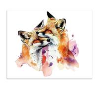 arricraft 1 Pc Fox Picture Poster, Mom and Cub Foxes Watercolor Art Print Unframed Wild Animal Wall Print Paper for Nursery Home Living Room Bedroom Nature Wall Decor 25.5x20.5cm