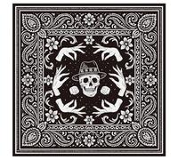 arricraft 1 Pc Large Cotton Bandana Headband, 22"x22" Skull Top Hat Mysterious Hand Printed Square Hairband Multi-Purpose Bandana for Men Women Halloween Workout Running Headwear Decoration