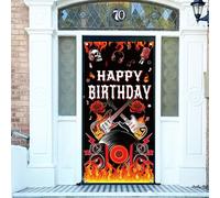 arricraft 1 Pc Music Theme Polyester Door Cover, Rock and Roll Party Born to Rock Backdrop Banner Door Porch Sign Photography Background for Party Porch Home Decor Accessories