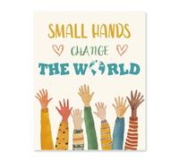 arricraft 1 Pc Small Hands Change The World Poster, Hand Earth Classroom Decor Inspirational Playroom Nursery Decor Picture Educational Poster for Kindergarten School 25.4x20.5cm