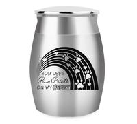 arricraft 1 Pc Small Keepsake Urns for Pet Ashes, Stainless Steel Cremation Urn You Left Paw Prints on My Heart Funeral Urn with Pouch Rainbow Memorial Urn for Cat Dog Ashes 4x3cm