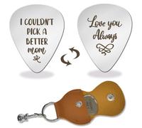 Arricraft 1 Pc Stainless Steel Plectrums, I Couldn't Pick a Better Mom Plectrum with Leather Holder Guitar Picks Metal Grip Pick for Mother's Day Mom Birthday Guitar Player