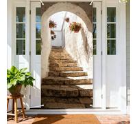 arricraft 1 Pc Stone Staircase Door Cover, 72.83"x35.43" Outdoor Steps Pattern Backdrop Banner Door Porch Sign Photography Background for Party Porch Home Decor Accessories